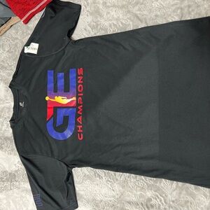 Champion Black T‑Shirt with Red, Blue and Yellow Logo